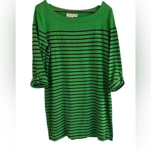 Jones New York Sport green with navy stripes shift dress women XL